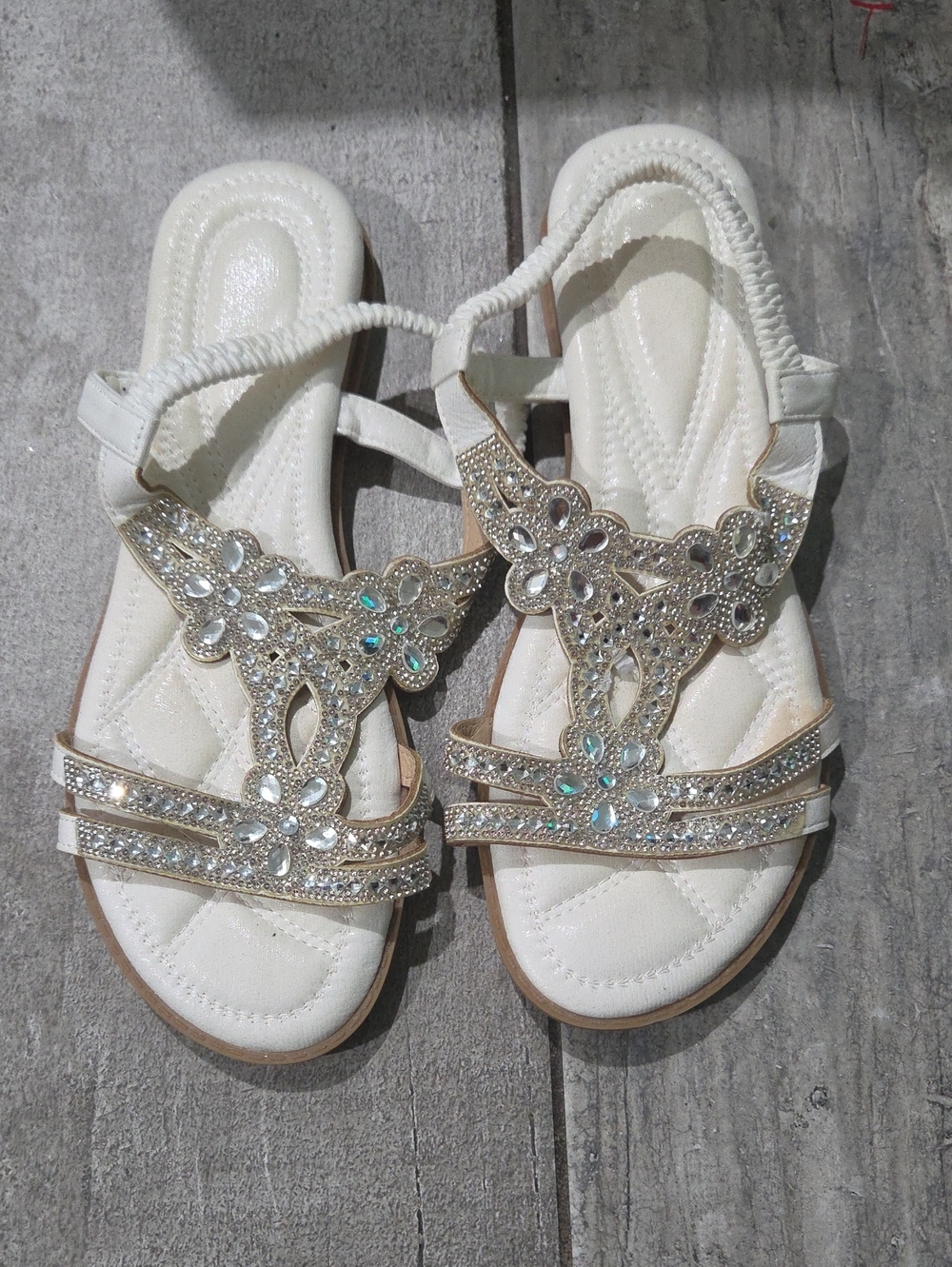 Women’s White Jeweled Slip-On Sandals Size 11
